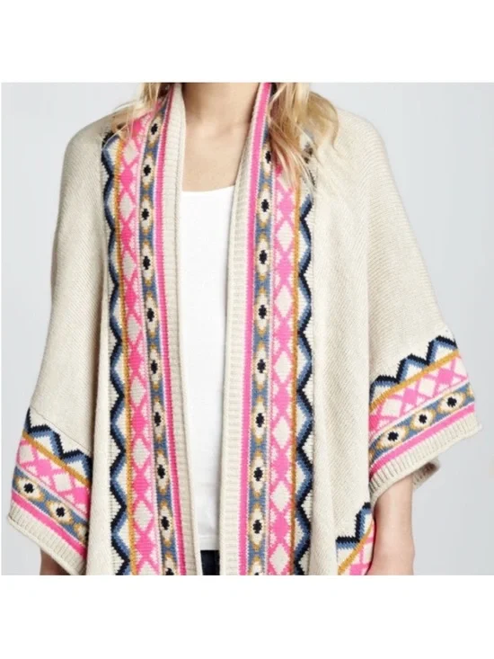 Hard to Find Mara Hoffman Cream Knit Evil Eye Poncho size One Size - Picture 2 of 8